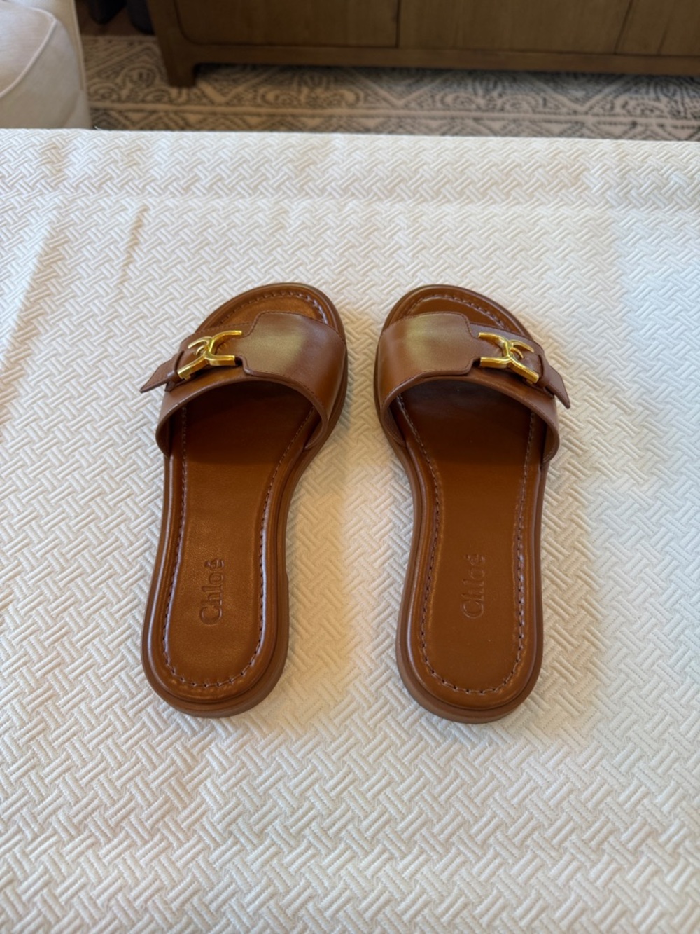 Chloe Carmelo Leather Slide Sandals with Gold Buckle sz Eu 36/6 - authentic - Picture 4 of 11